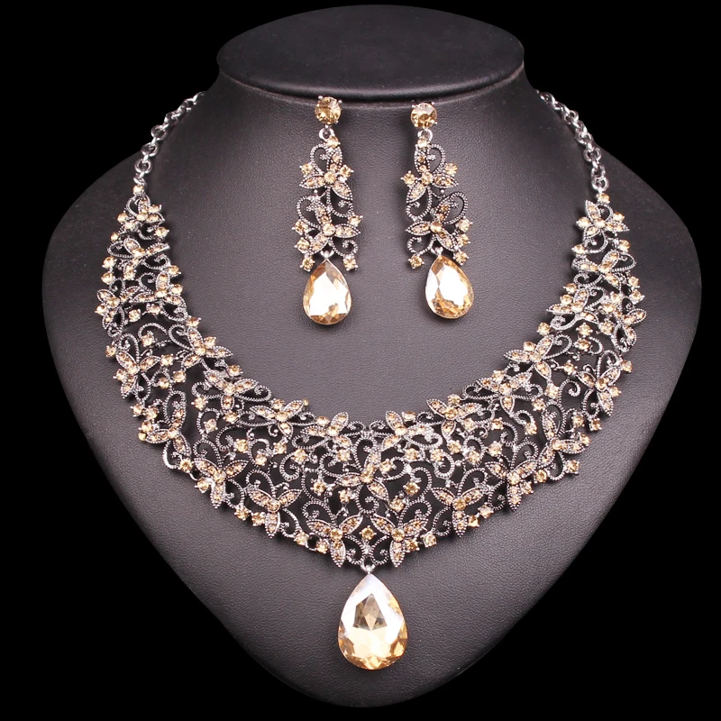 Fashion Necklace Earring Sets Vintage Bridal Jewelry Sets Rhinestone