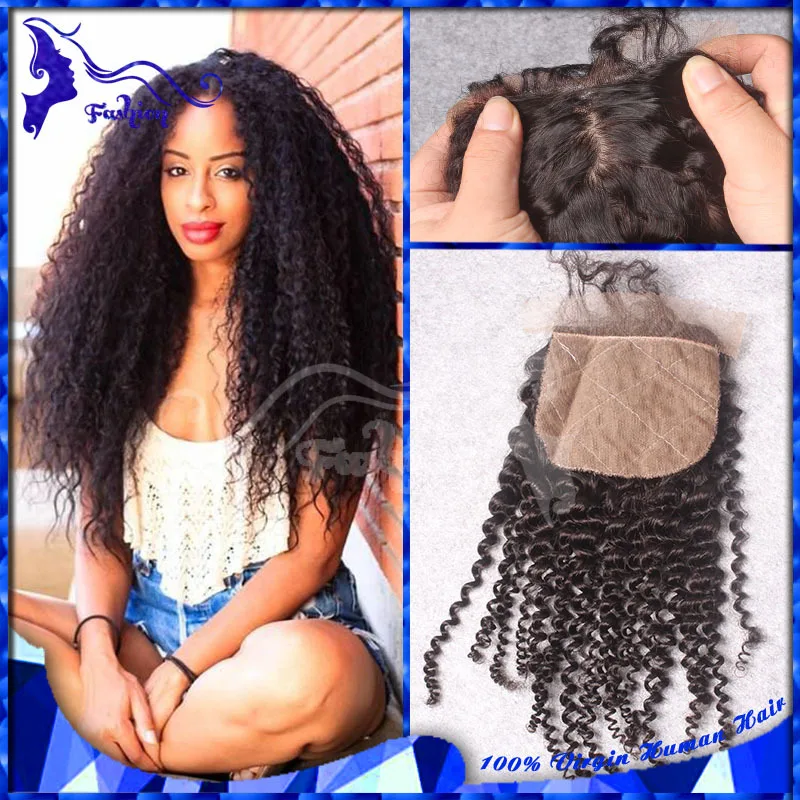 

Cheap Peruvian Silk Lace Closure Afro Kinky Curly Virgin Human Hair Silk Base Closure Curly Free Middle 3 Part Silk Top Closures