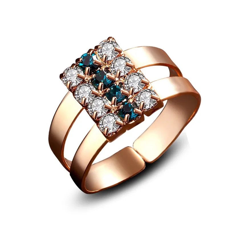 

SHUANGR Vintage Cubic Zirconia Ring Gold Color Adjustable Open Cuff Band Rings For Women Costume Jewelry Christmas Gift Party