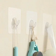2019 HOT SALE Adhesive Wall Hooks Clear Plastic Reusable Seamless Wall Mount Hanger Hooks For Kitchen Bathroom Door