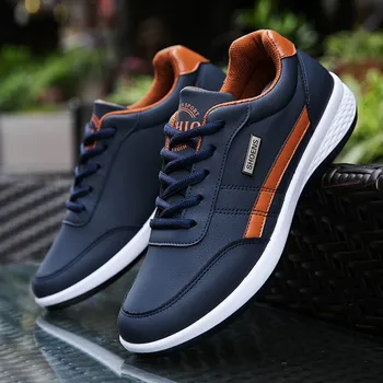 

Men'S Sports Casual Loafers Spring/Autumn PU Leather Light Driving Lace-Up Round Head Cotton Breathable Neri Solid Travel Shoes