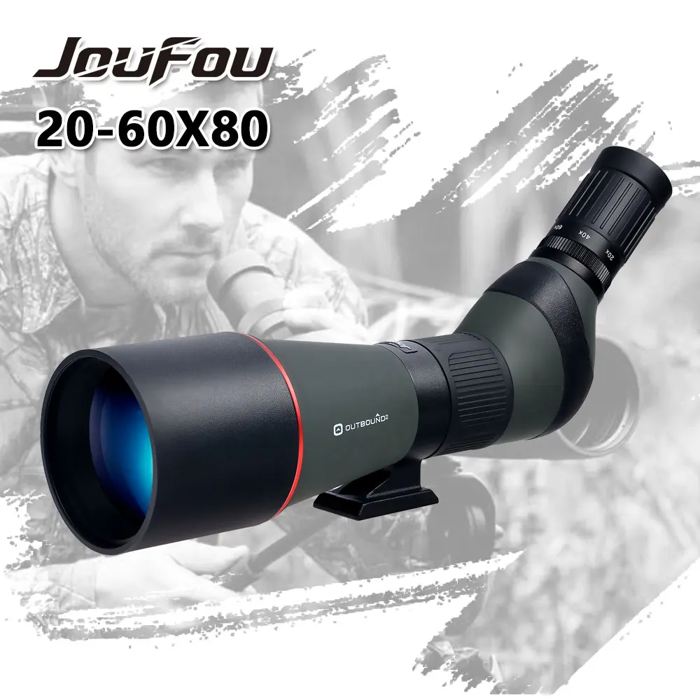 JouFou 20-60X80 Spotting Scope Monocular Big Angle Wideangle Zoom Waterproof Hunting Shooting Telescope with Birdwatching Tripod outdoor hunting birdwatching spotting scope with portable tripod high powered zoom monocular telescope spotting scopes 12 36x50