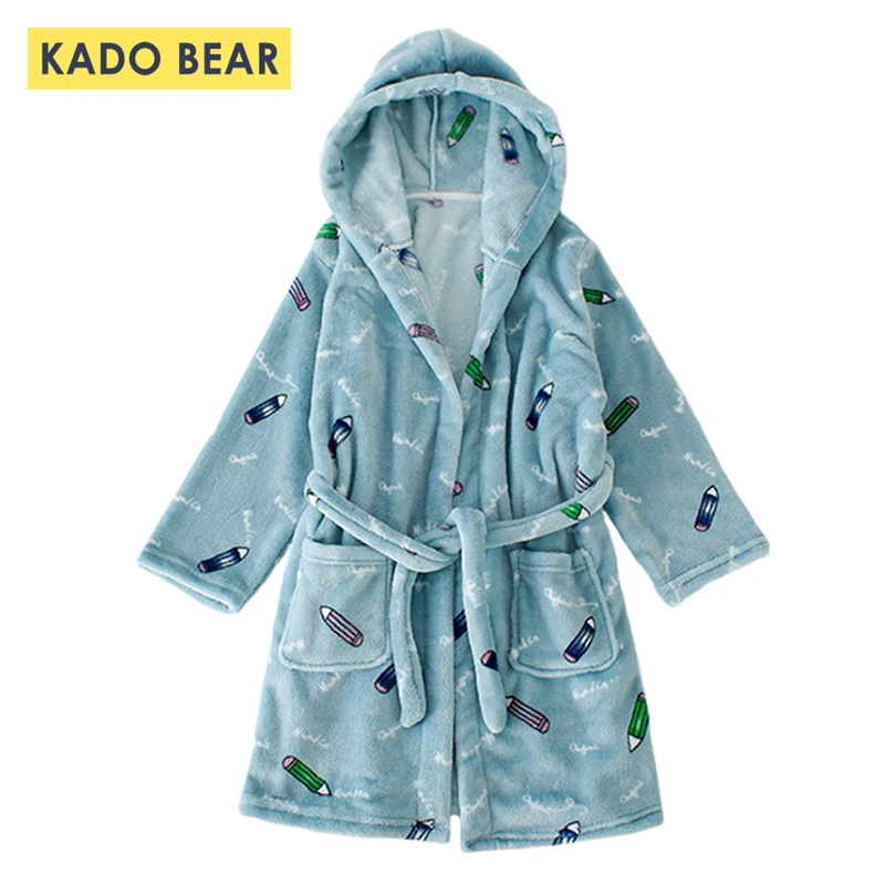 

Girls Sleepwear Flannel Pajamas Boys Bathrobe Kids Velvet Fleece Robes Children Bath Robe Hooded Towel Pyjamas Winter Clothes