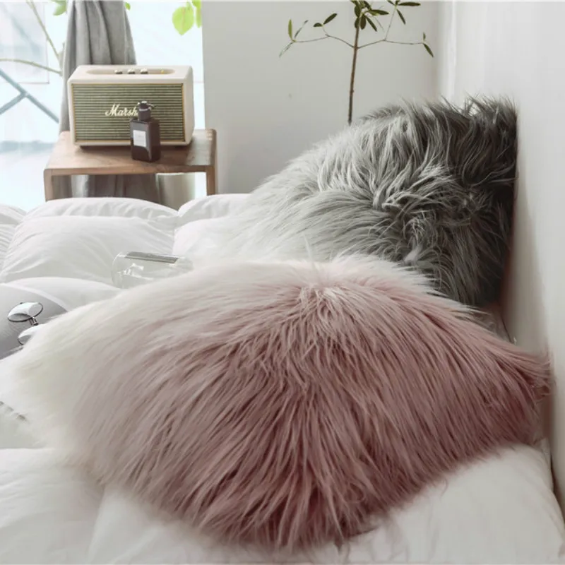 DUNXDECO Подушка украшение кровати квадратная подушка современная мода имитация пляжной шерсти плюш простой розовый серый градиент Coussin