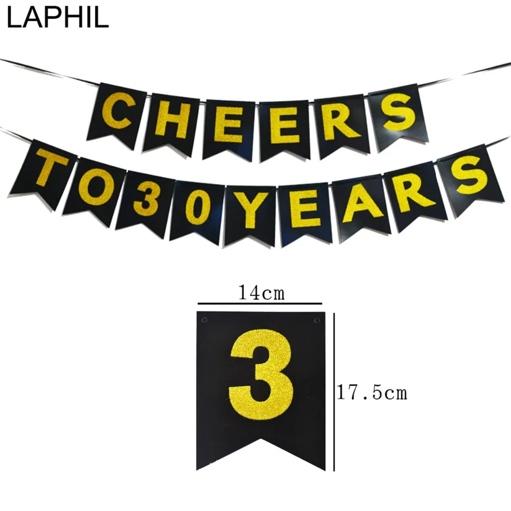 

LAPHIL Black Glitter Birthday Banner Cheers To 30 Years Bunting Paper Garland 30th Birthday Party Decorations Adult 40 50 60