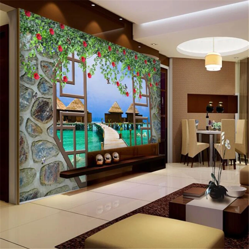 

Custom wallpaper 3d murals living room abstract window seaside scenery TV background wall papers home decor mural 3d wallpaper