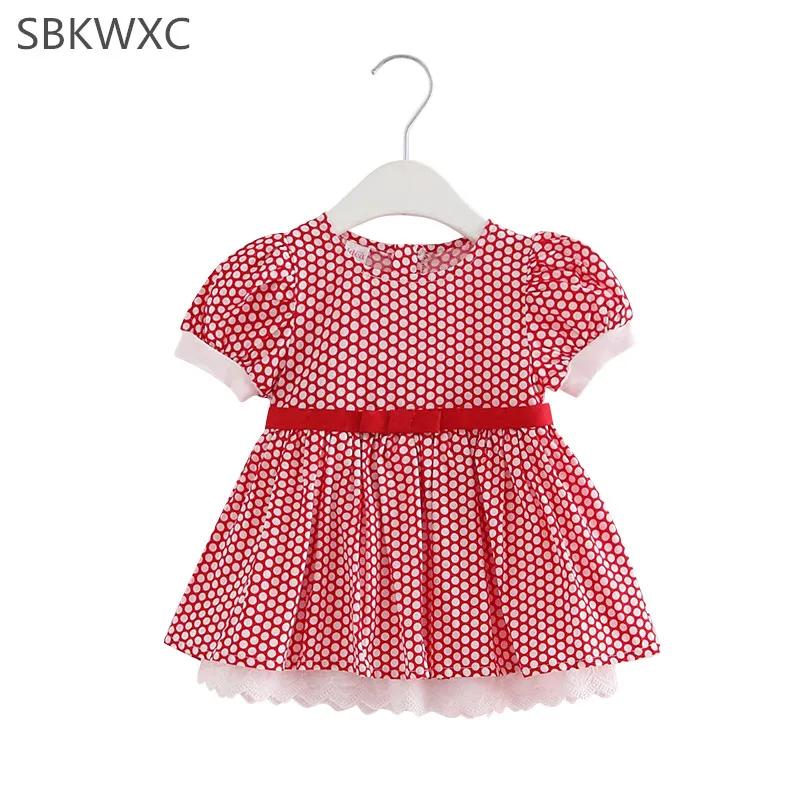 Baby Girls Dress Summer Dot Cotton Baby Dress Newborn Baby Princess Birthday Dress For Girls red 0-2T