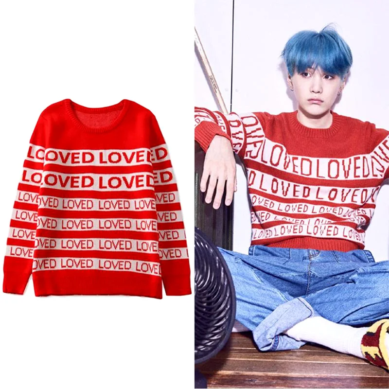Kpop Bangtan Boys BTS Red LOVED Sweater SUGA Same O Neck