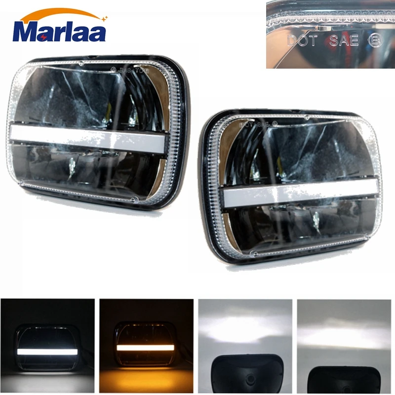 

Marlaa A pair square 5''x 7'' Inch headlight led trucklight with DRL Turn Signal Headlamp for jeep Wrangler YJ Cherokee
