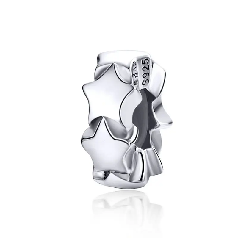 

MOWIMO Bright Star Stoppers Spacer With Silicone 925 Sterling Silver Charm Fit Original Pandora Bracelet Jewelry Making BKC1169
