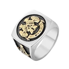 

16mm New Style Jewerly Fashion Trendy Stainless Steel Plating Double Color Freemasons AG Logo Eagle Ring for men Size 7-12#048