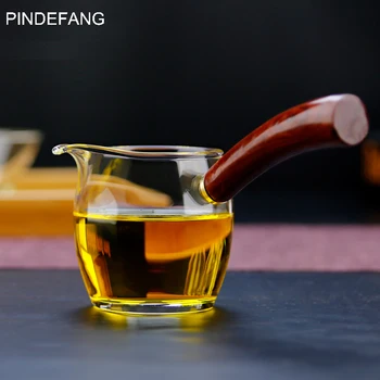 

PINDEFANG 250ml Heat-resistant Glass Pitcher with Solid Pear Wood Handle Serve Mug Kungfu Tea Accessory Teaware Teapot Set