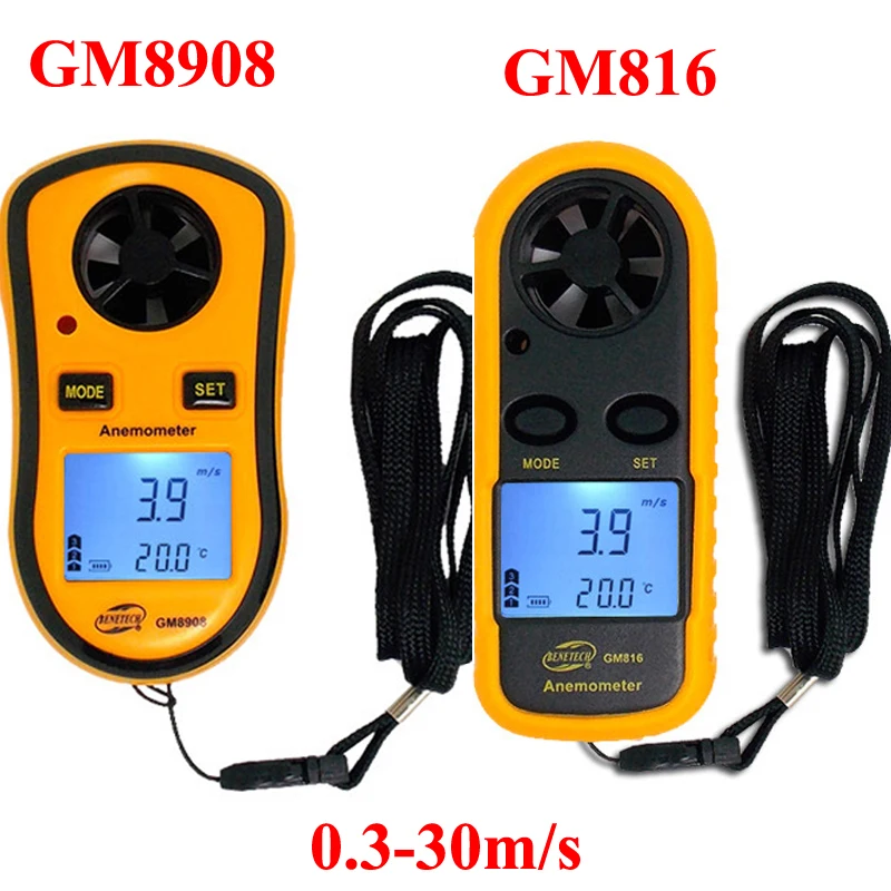 GM816/GM8908 ЖК-цифровой ручной анемометр термометр измеритель скорости ветра Измеритель ветра 30 м/с инструмент измерения ветра