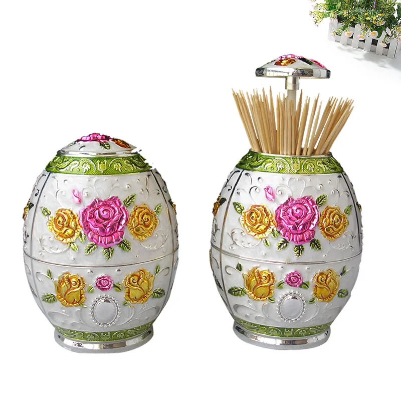 

Metal Vintage Automatic Toothpick Holder Zinc Alloy Metal Toothpick Dispenser Box Organizer European Style