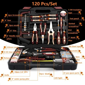 

120pcs Electrical Repair Tools Household Tool Set Kitchen Mechanic Tool Kit Pliers Screwdrivers Sockets Wrenches Hammer Knife