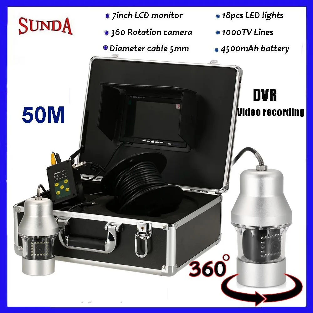

Original factory sea fishing camera HD 1000TVL underwater camera DVR video record 18pcs lights 360 rotation panning camera 50m