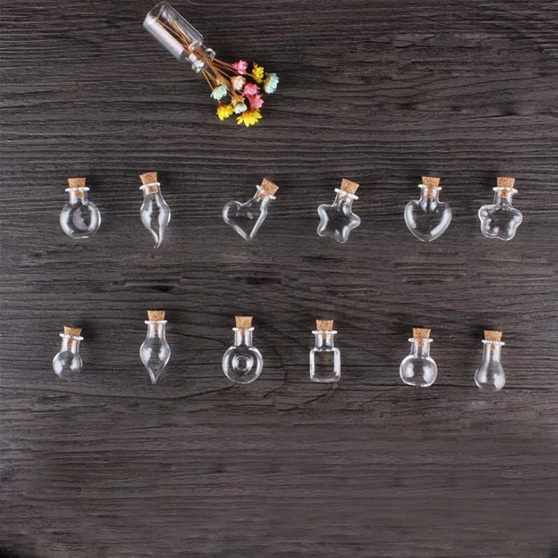 

Mixed Shapes Mini Glass Bottles Cork Wood Hanging Rope Small Jars Wishing Bottles Mini Glass Storage Bottles Mason Jar S031C