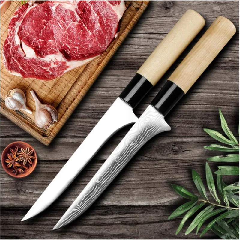 Кухонный Профессиональный обвалочный нож из нержавеющей стали с узором, инструмент для забоя кровотечения, разделительный нож для рыбной ловли мяса, Кливер
