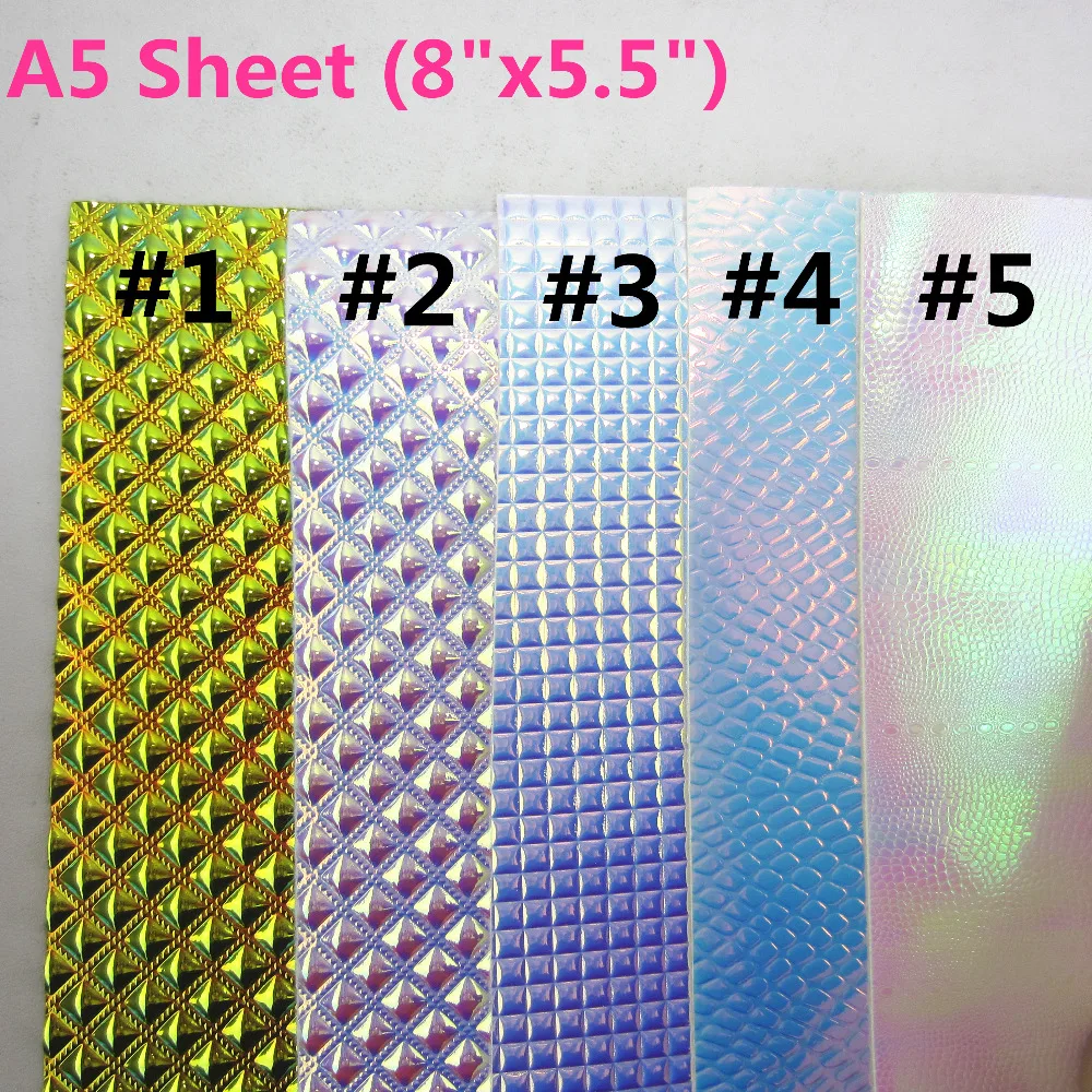 

A5 sheet 8"X5.5"(21cm x15cm) Holographic Iridescent Faux Leather Fabric PU Leateher For hair bows craft Sewing DIY 1pieces F0198