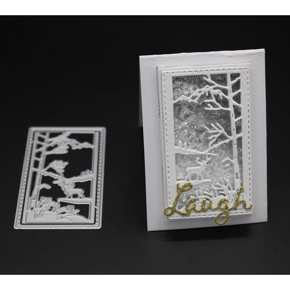 

5x8.6CM 3D DIY Smog Cedar Deer Frame Set Metal Cutting Dies for Scrapbooking Carbon Craft Die Photo Invitation Card Decoration