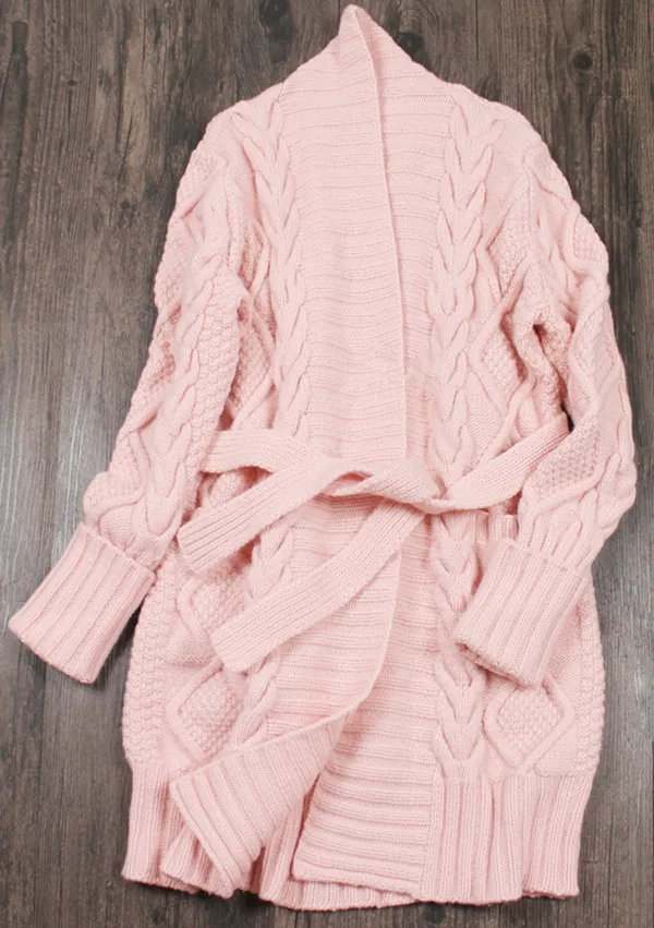 Ручная работа, высококачественный козий кашемир, добавить толстый женский модный кардиган средней длины с поясом, пальто, S-XL, опт, розница, на заказ - Цвет: elegant pink