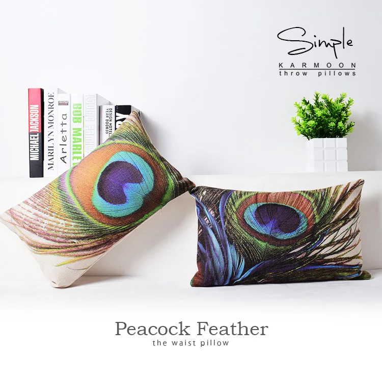 Peacock Feather Cushion Cover Beautiful Feather Throw Pillow Case Linen