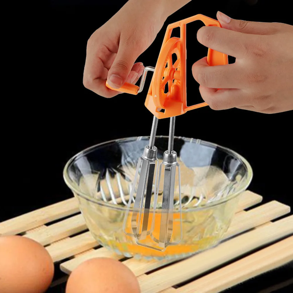 Pastic Hand Whisk Rotary Egg Beater Stainless Steel Paste Whisk For