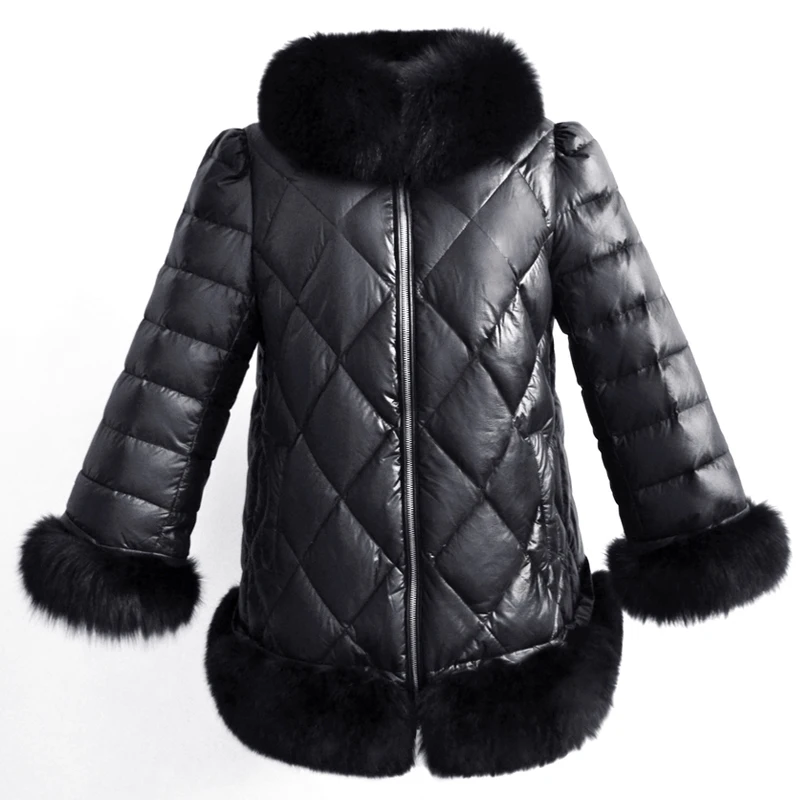 En À Manteau De Coton Vers Bas Zipper rembourré Chaud Le Cuir Femmes Belle Veste Longues Hiver 6q1261 D'hiver Manches Parkas Noir Épaissir Fourrure q1pwzaI