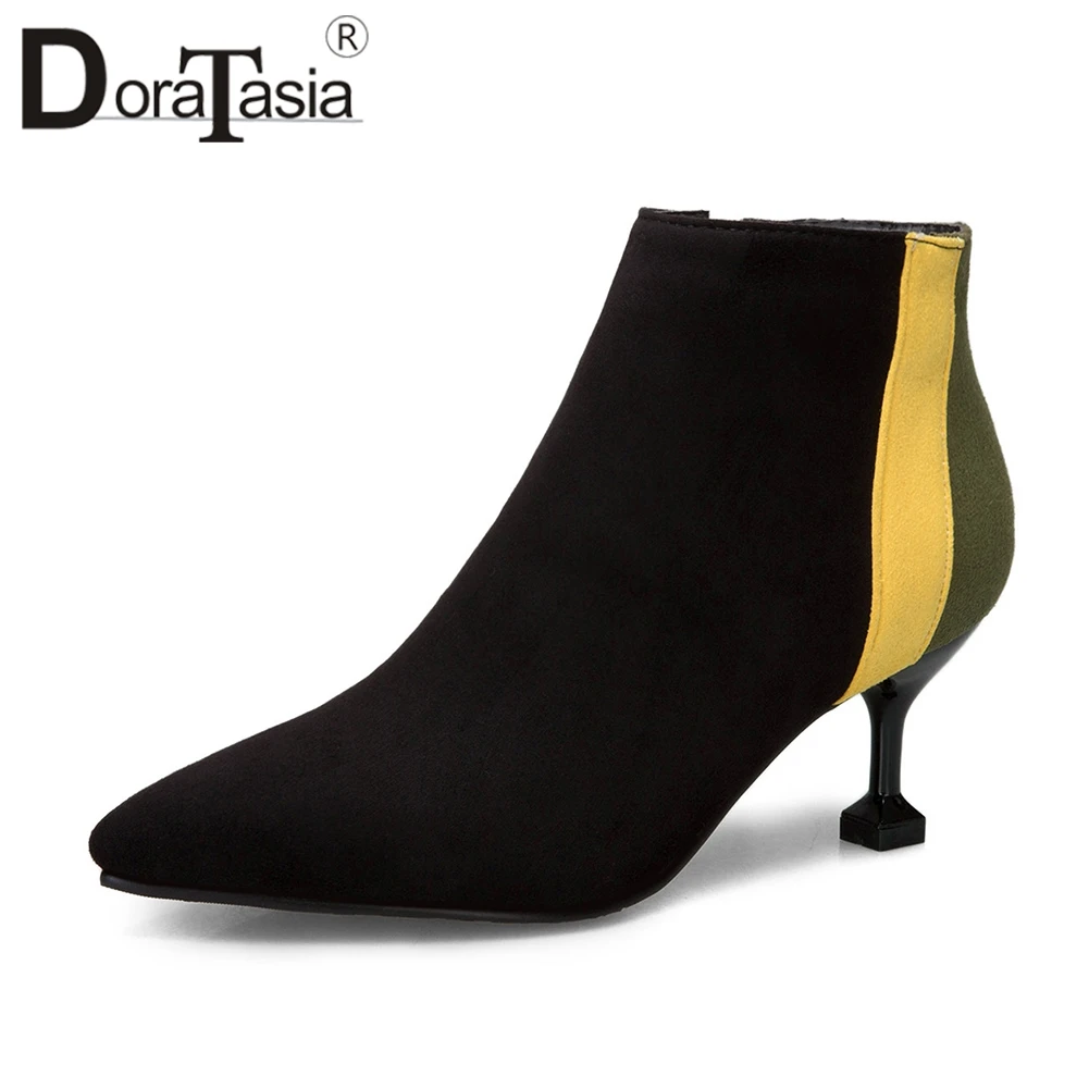 

DoraTasia 2019 Spring Plus Size 31-52 Brand Mixed-Color Women Ankle Booties Fashion Chelsea Boots High Thin Heels Shoes Woman