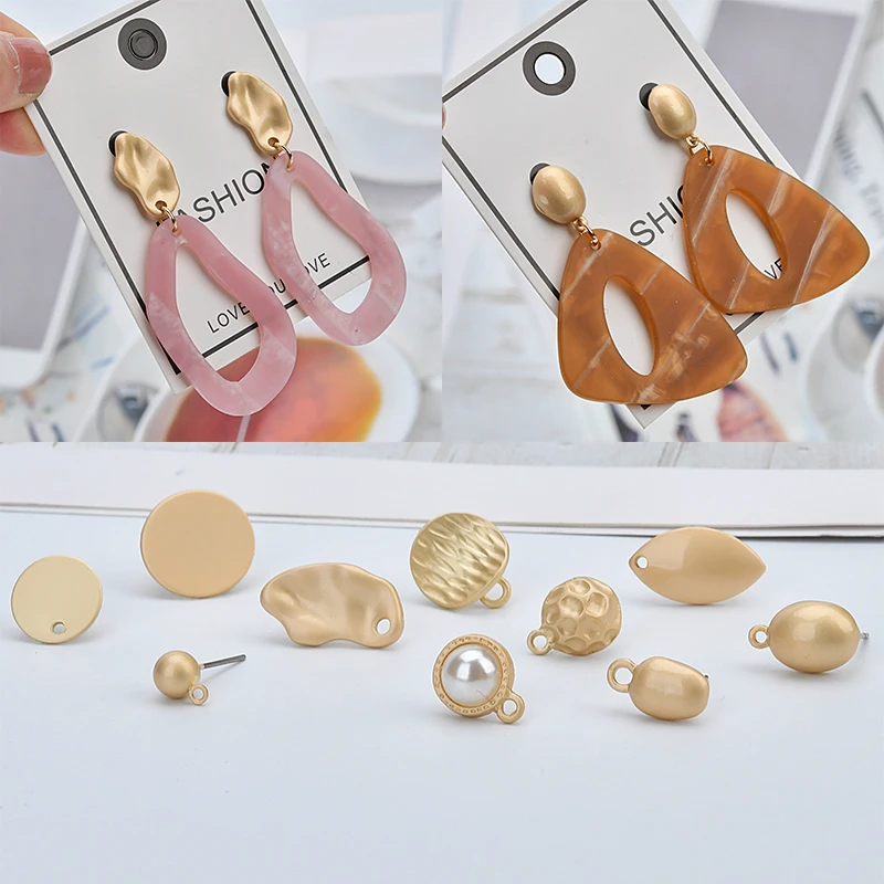 

Asian gold geometric round earrings irregular irregular earrings ear needle material DIY handmade jewelry accessories