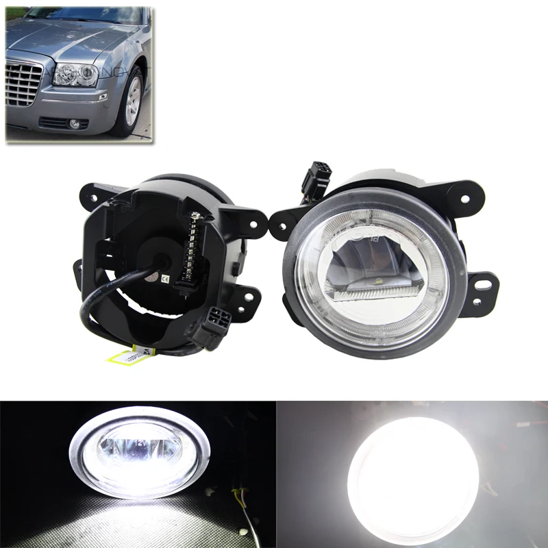 Fit For Jeep Wrangler 07-11 Led Auto Front Fog Light W/ DRL White Halo Rings Kit For Chrysler 300 PT Cruiser Magnum Journey Lamp