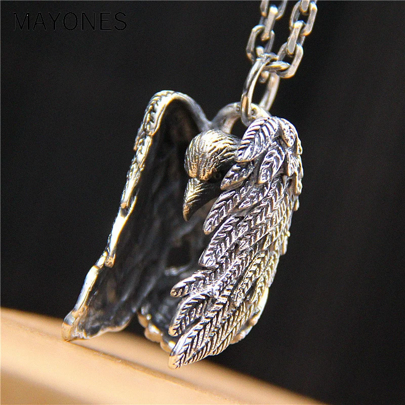Fashion-Jewelry-Evil-Psychic-Crow-S925-Sterling-Silver-Men-And-Women-Retro-Thai-Silver-Feather-Bird