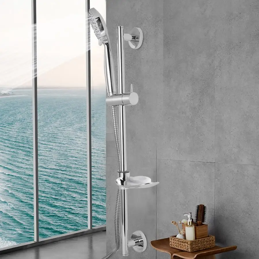 

G1/2'' Wall Mount Shower Faucet Set Rainfall Handheld Shower Head Hose Lift w/ Soap Storage Case pommeau de douche