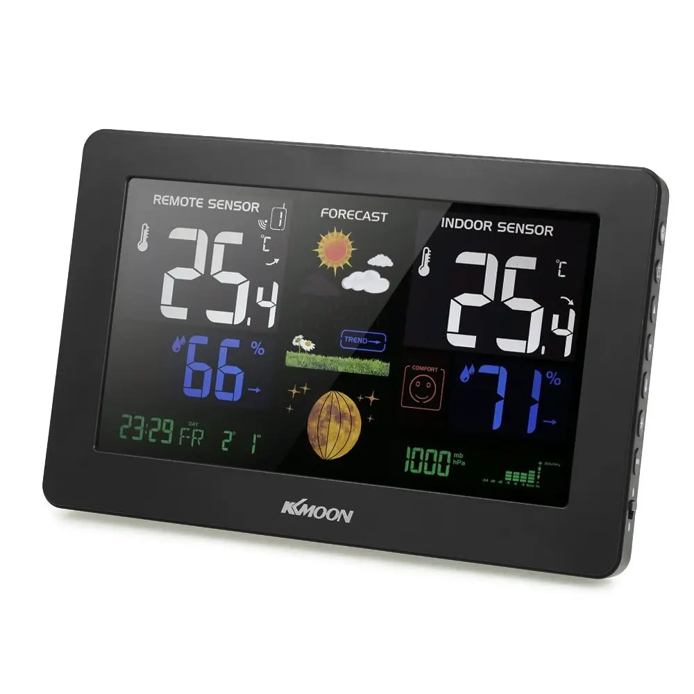 

KKmoon digital Thermometer Hygrometer Wireless Weather Station Clock Color LCD Barometer Snooze Moon Phase Alarm Calendar func