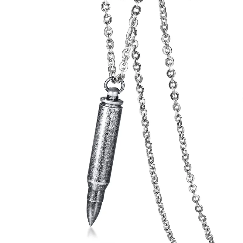 Мужское Ретро серое ожерелье из нержавеющей стали для кремации, урна, пуля, подвеска на память, мемориал с бесплатной цепочкой - Окраска металла: Retro gray