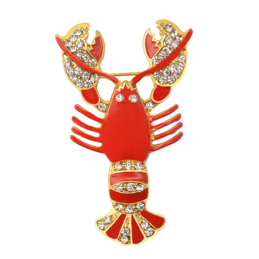 Lifelike Crystal Rhinestone Lobster Brooch Pin Animal Shaped Fashion