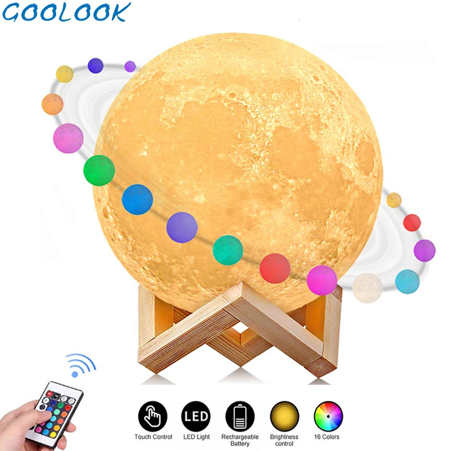 

Rechargeable Moon Lamp DC5V 3D Print Moon Night Lamp Touch Control Brightness 16 color 3 color LED Night Light Moon Light Gifts