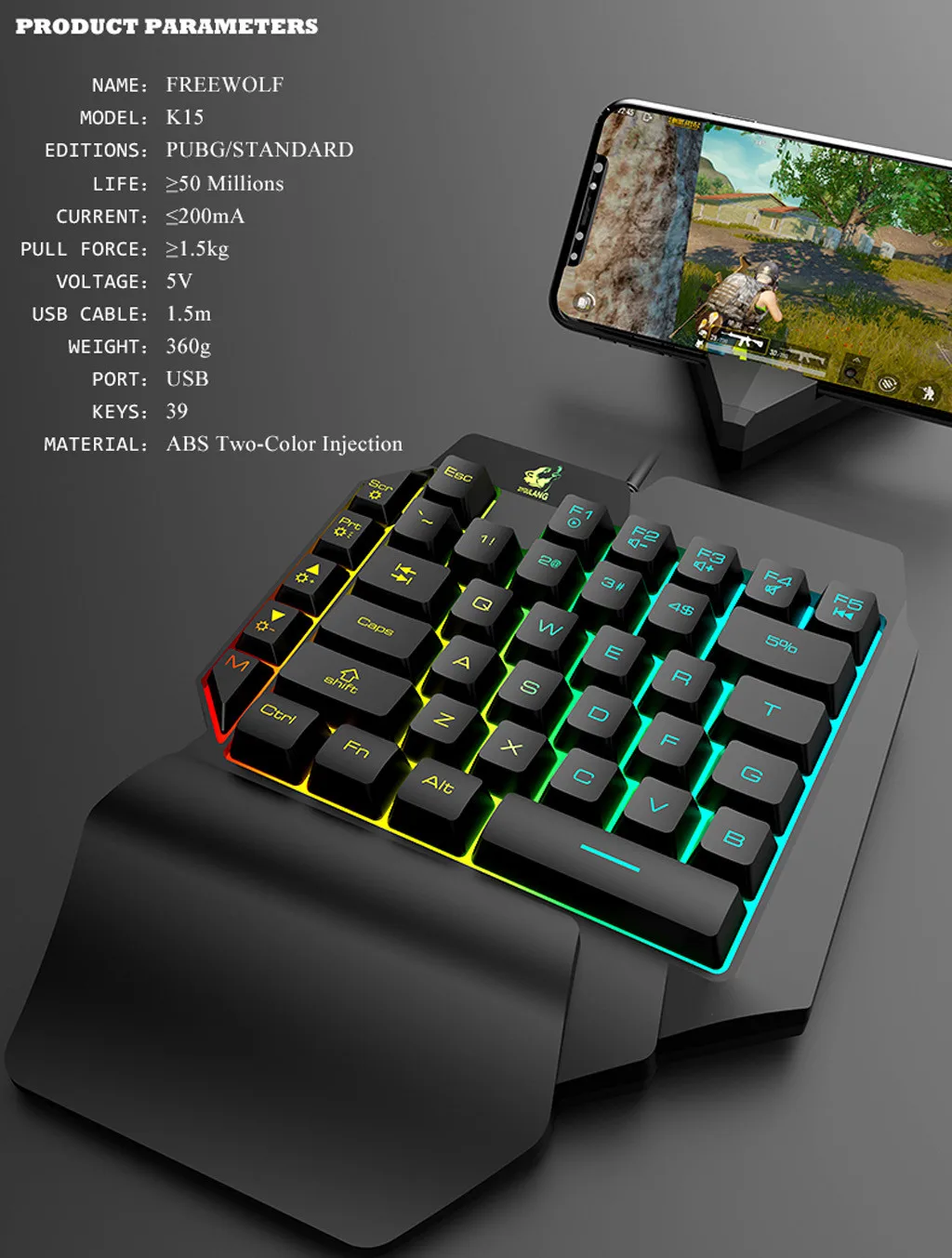 VOBERRY T15 кабель игровая клавиатура с светодиодный Подсветка; большие размеры 39-ключ без посторонней помощи пленочная клавиатура игры Micromanipulation Мышь