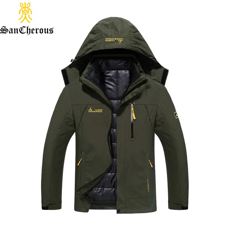 Размера плюс 9 цветов водонепроницаемая зимняя куртка мужская теплая 2 в 1 Ветровка отстегивающийся капюшон зимнее пальто размер L-6XL