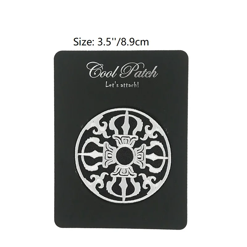 

Buddhist double vajra hindu symbol patches embroidered Tattoo Rockabilly Retro MC Motorcycle biker vest badge for clothing