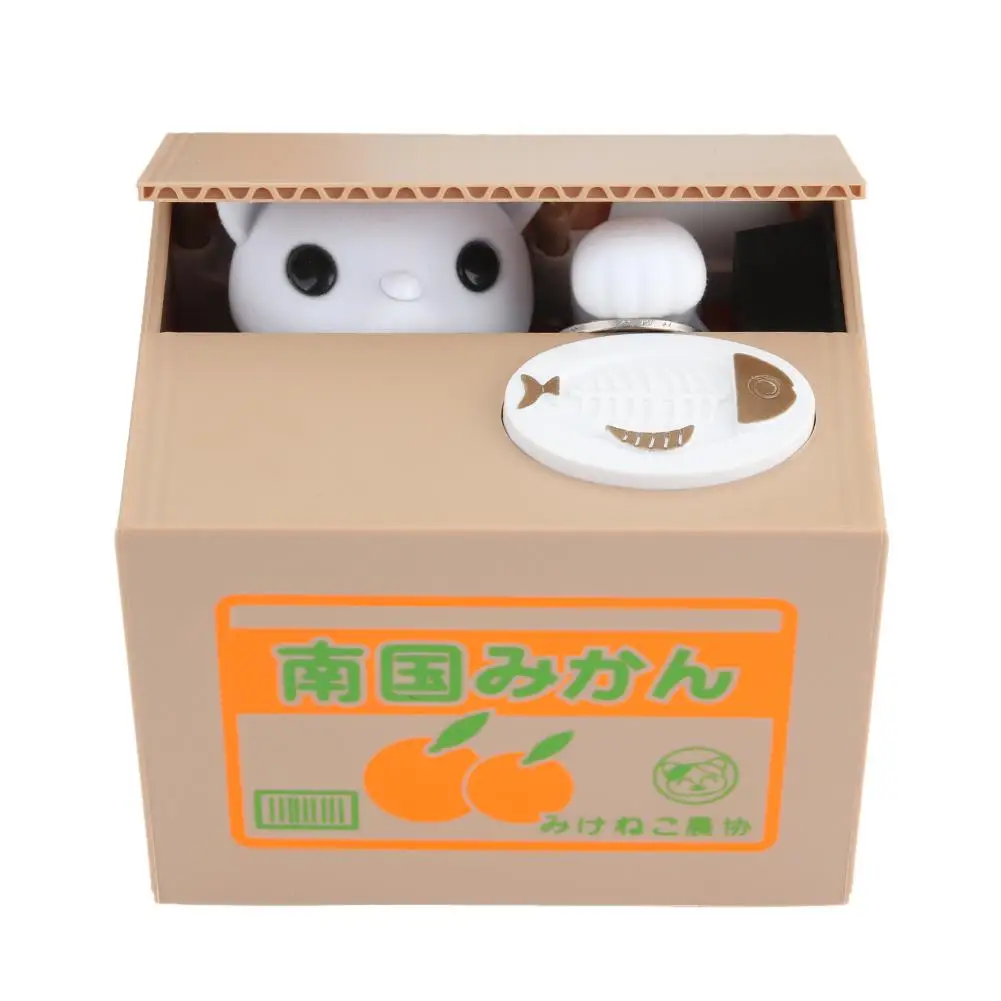 

1x Itazura Stealing Coin Cat Kitty Penny Cents Piggy Bank Money Box Kid White