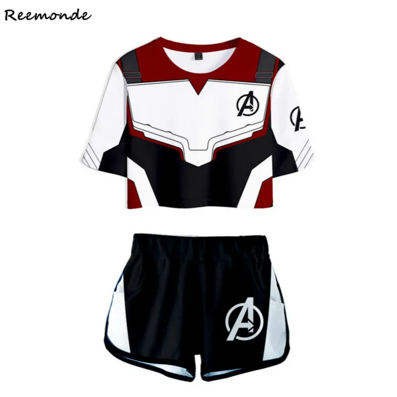 Avengers Endgame Quantum Realm Captain America T-shirt Shorts Cosplay Costume Superhero Iron Man Sports Suit Adult Kids Girls
