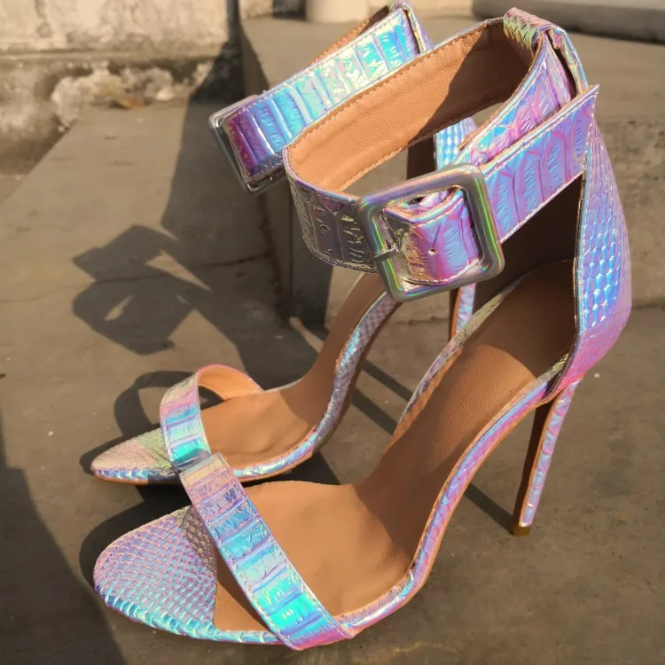 Olomm/новые женские блестящие босоножки пикантные босоножки на тонком высоком каблуке Великолепная обувь для вечеринок с открытым носком серебристого и синего цвета женская обувь, большие размеры США 5-15