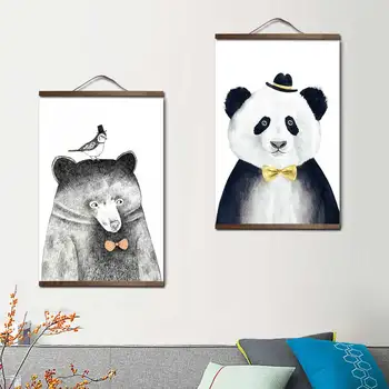 

Niedliche lion panda fox Bear wood hanging scroll Poster Nordic canvas painting posters and prints child living room Home Decor