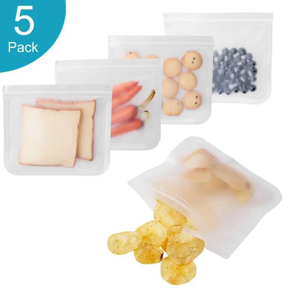 

5PCS Reusable Silicone Food Storage Bags Vacuum Sealed Fruit Meat Milk Sandwich Containers Ziplock Bag Refrigerator Fresh Bag