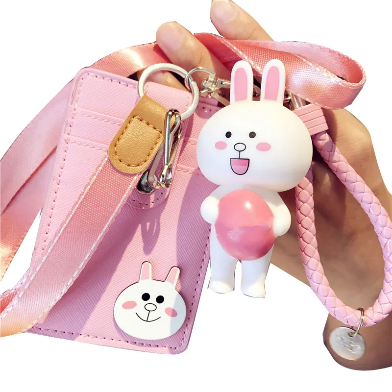 

The rabbit Credit Card Holder for Students PU Bank Card Neck Strap Card Bus ID Holders Work Identity Badge with Lanyard