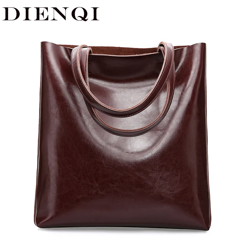 Bolsas de Couro Dienqi Real Genuíno Grandes Mulheres Tote Bags Designer Moda Feminina Alta Qualidade Escritório Senhoras Bolsas Ombro 2020