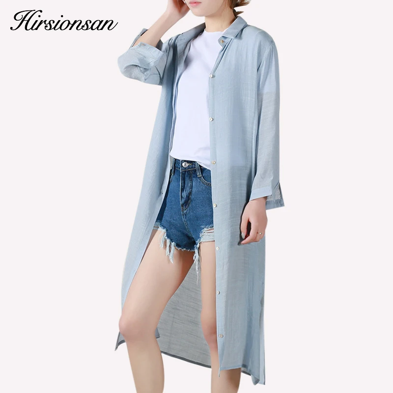 Long Blouses Women Summer Sun Protection Clothing Cotton Linen Thin