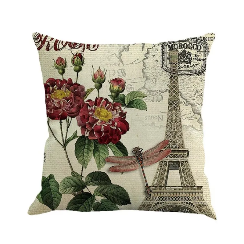 Feather Painting Linen Cushion Cover Throw Pillow Case Sofa Home Decor0