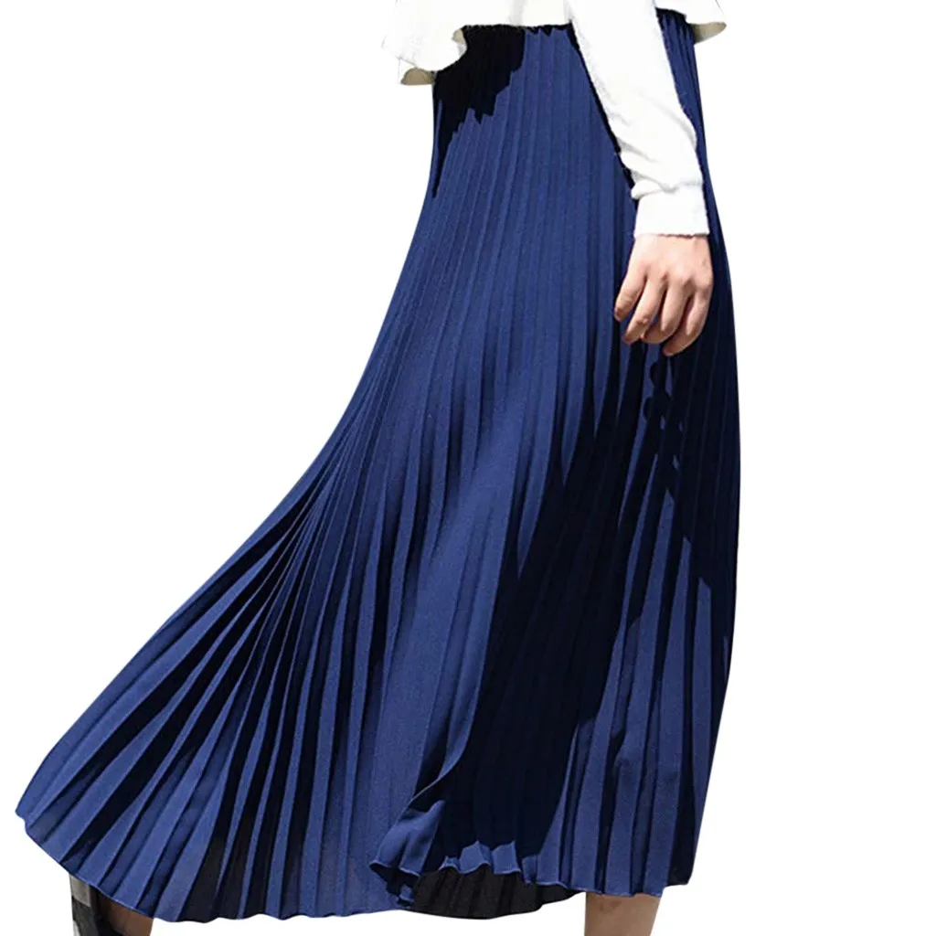 Длинные юбки размера плюс, Женская однотонная элегантная блестящая шелковая Корейская балетная пачка, эластичная плиссированная юбка макси с высокой талией, Saia